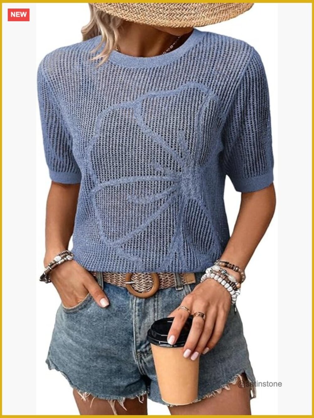 Crochet Short Sleeve Hollow Out Knit Sweater Summer Beach Top